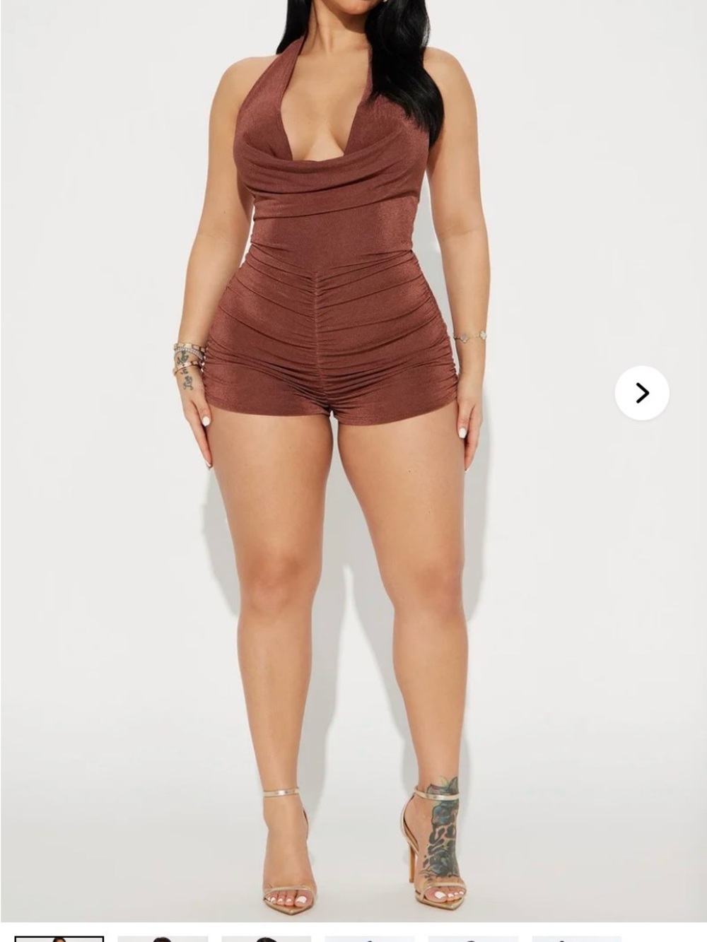 Fashion Nova Brown Ruched Halter Mini Dress - Picture 4 of 7